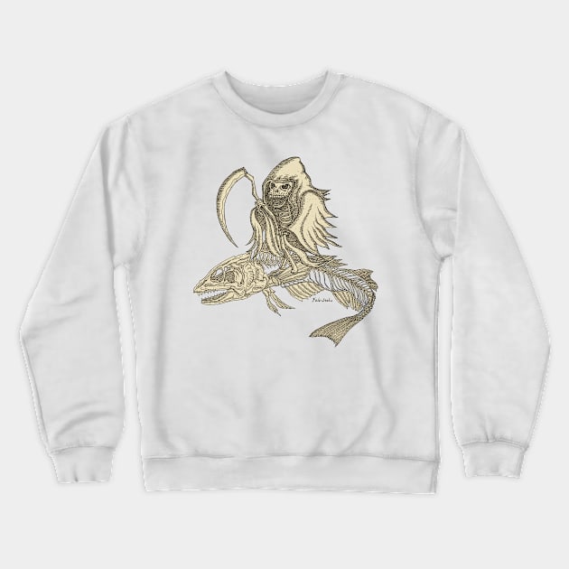 Dark Skeleton Knight with Fish Skeleton Vehicle in a Scary Night Crewneck Sweatshirt by FelisSimha